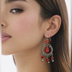 BOHO SILVER RED STONE EARRINGS